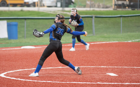 Philo Pitcher Cassidy Himes winds up to throw a fastball