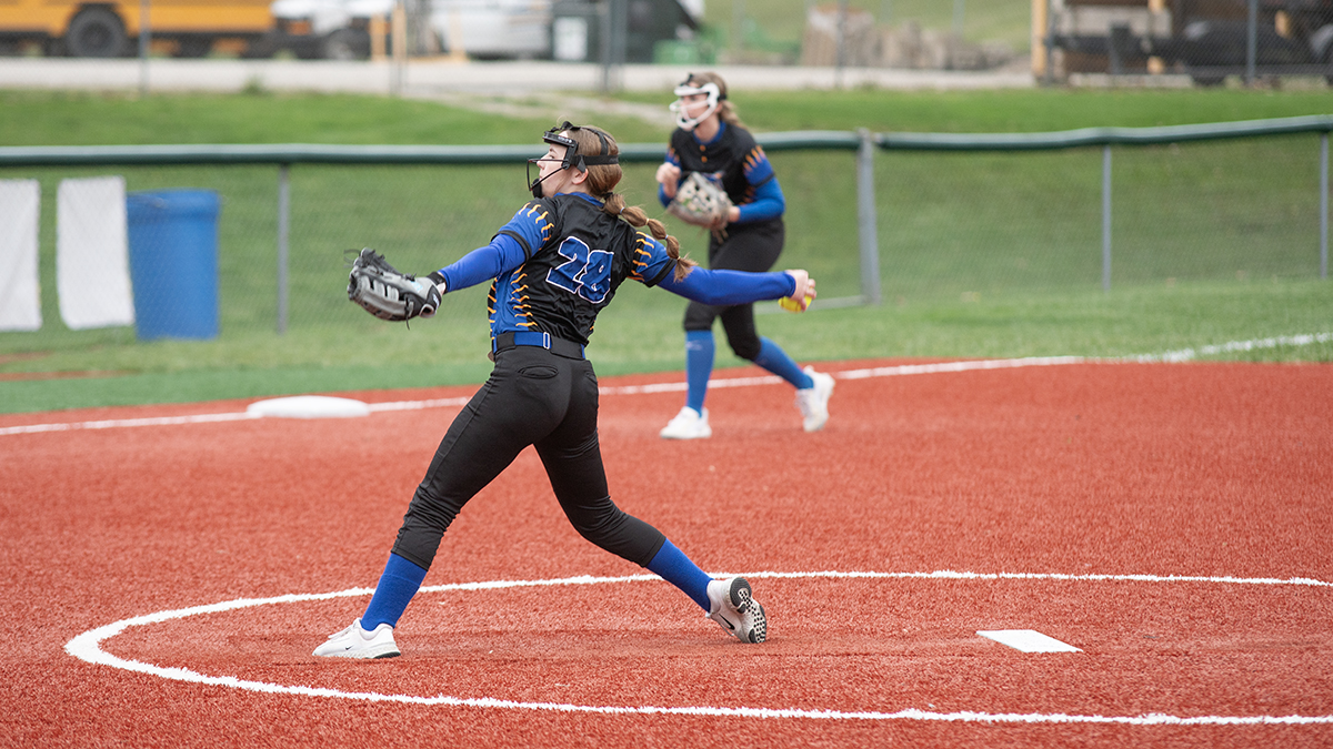 Philo Pitcher Cassidy Himes winds up to throw a fastball