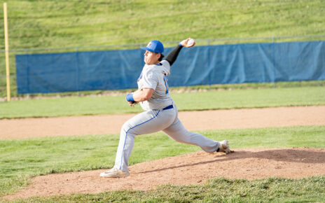 Maysville's Ryan Parmer pitching a fast ball to West Muskingum.