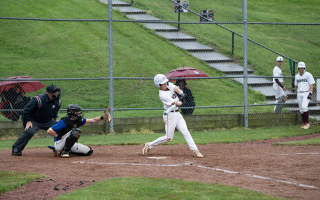 The Lil' Muskies Justin Stambush swinging at a fast pitch from Maysville