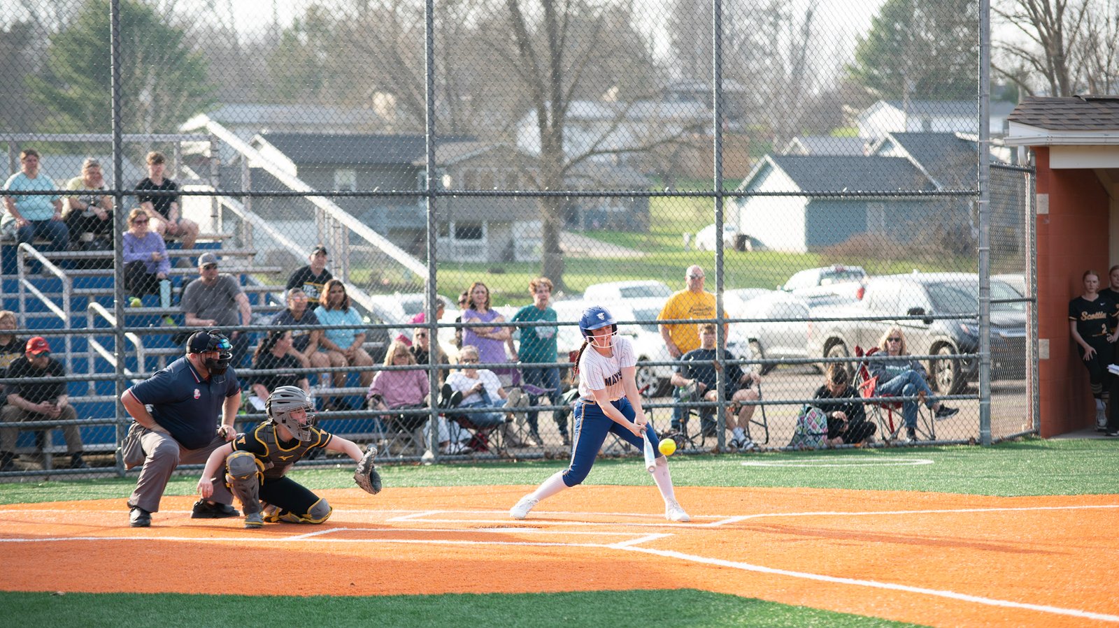Maysville Lady Panther got a piece of the pitch to get a base hit against Tri-Valley