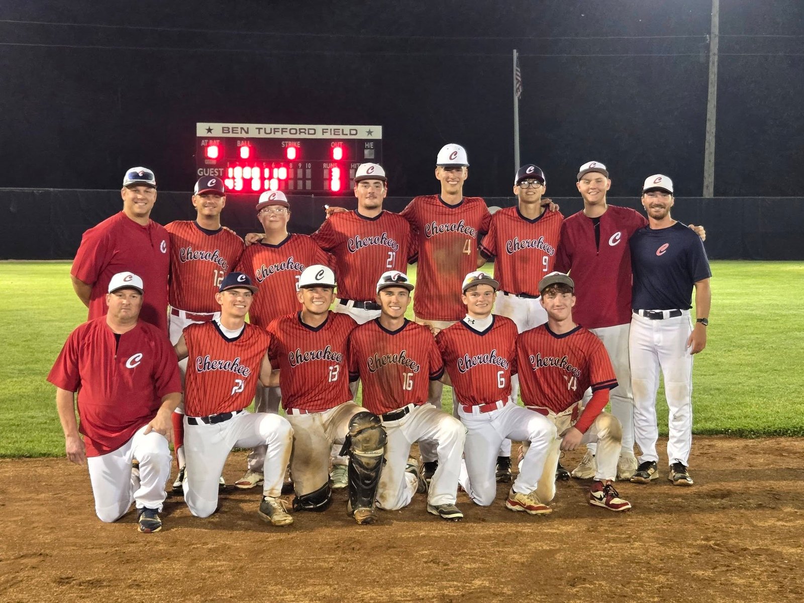Back row, left to right: Assistant coach Brody Hammersley, Blake Williams, Nash Slaughter, Jesse Dudgeon, Layton Massie, Cooper George, assistant coach Mack Wilson, assistant coach Garrett Rice. Front row, left to right: Head coach Steve Hammersley Jr, Clark Frischen, Brody Harding, Reid Johnson, Payne Skelton, and Eric Arnold.
